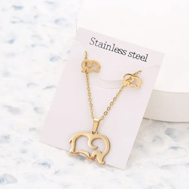 New Animal Flower Butterfly Pendant Stainless Steel Necklace For Women Gold Color Chain Necklaces Earrings Jewelry Set Gifts 6