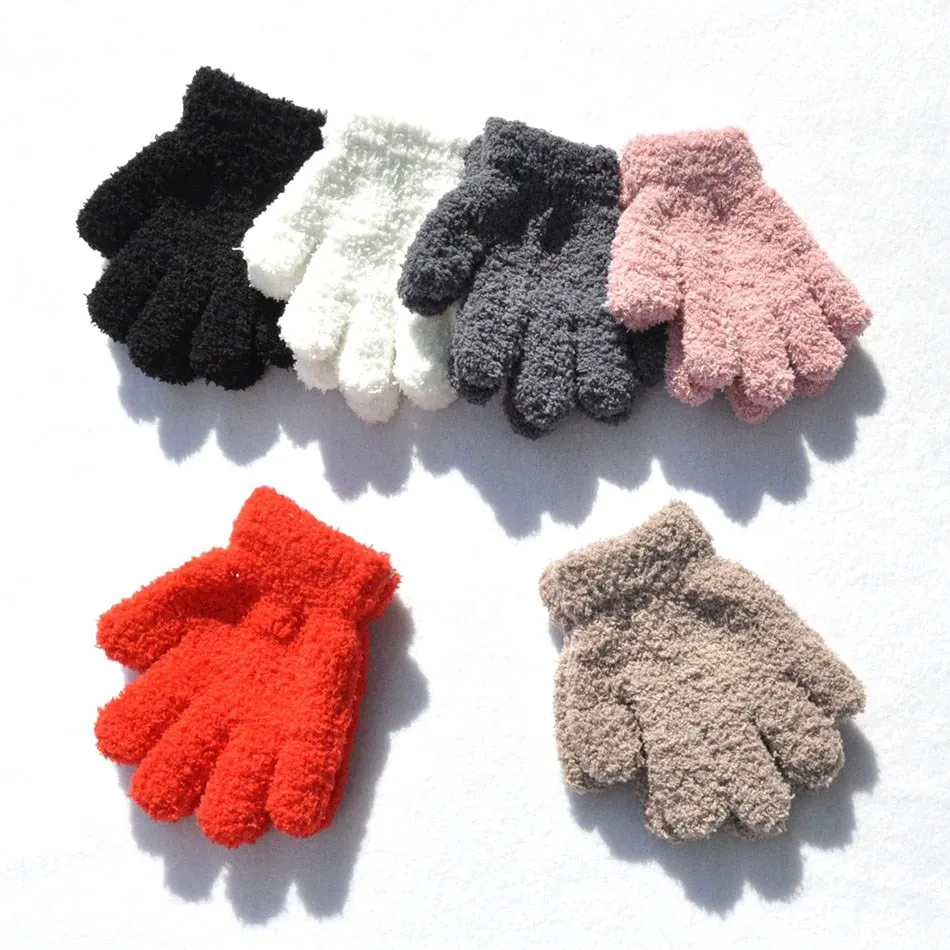 

3-6 Years Children Mittens Boy Girl Winter Warm Full Fingers Gloves Baby Solid Color Microfiber Christmas Accessories Kids Mitts