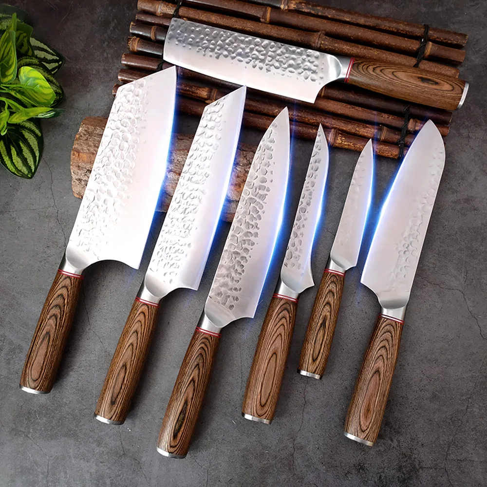 

1-7pcs Japanese Knife Set High Carbon Steel Kitchen Chef Knife Meat Vegetable Fruit Cleaver Knife Hand Forged Kitchen Knives Set