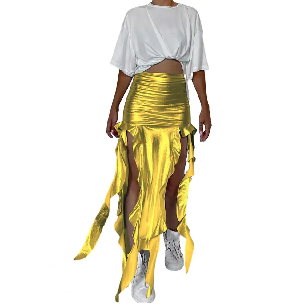 

Women High Waist Skirt Sexy Women Maxi Skirt High Waist Ruffle Trim Maxi Skirt Asymmetric Fishtail Sexy Punk Party for Women