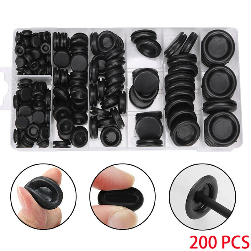 

200pcs Blanking Blind Rubber Wiring Grommets Gasket Set Hole Plug Car Rubber Closure Body Electrical Wire Gasket Single Sided