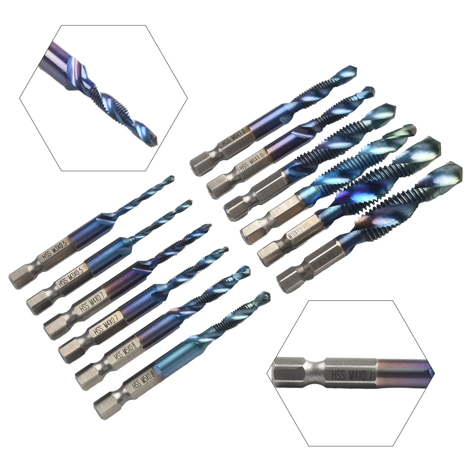 Composite Drill Bit Taps Drill Bit Hex Shank Drill Quick Change Hex Shank Drill Bits Set for Easy Power Tool Compatibility 12PCS two color twist drill hexagonal shank 4341 high speed steel drill bit set 1 4 hex shank 1 5 6 5mm drilling bit woodworking drill