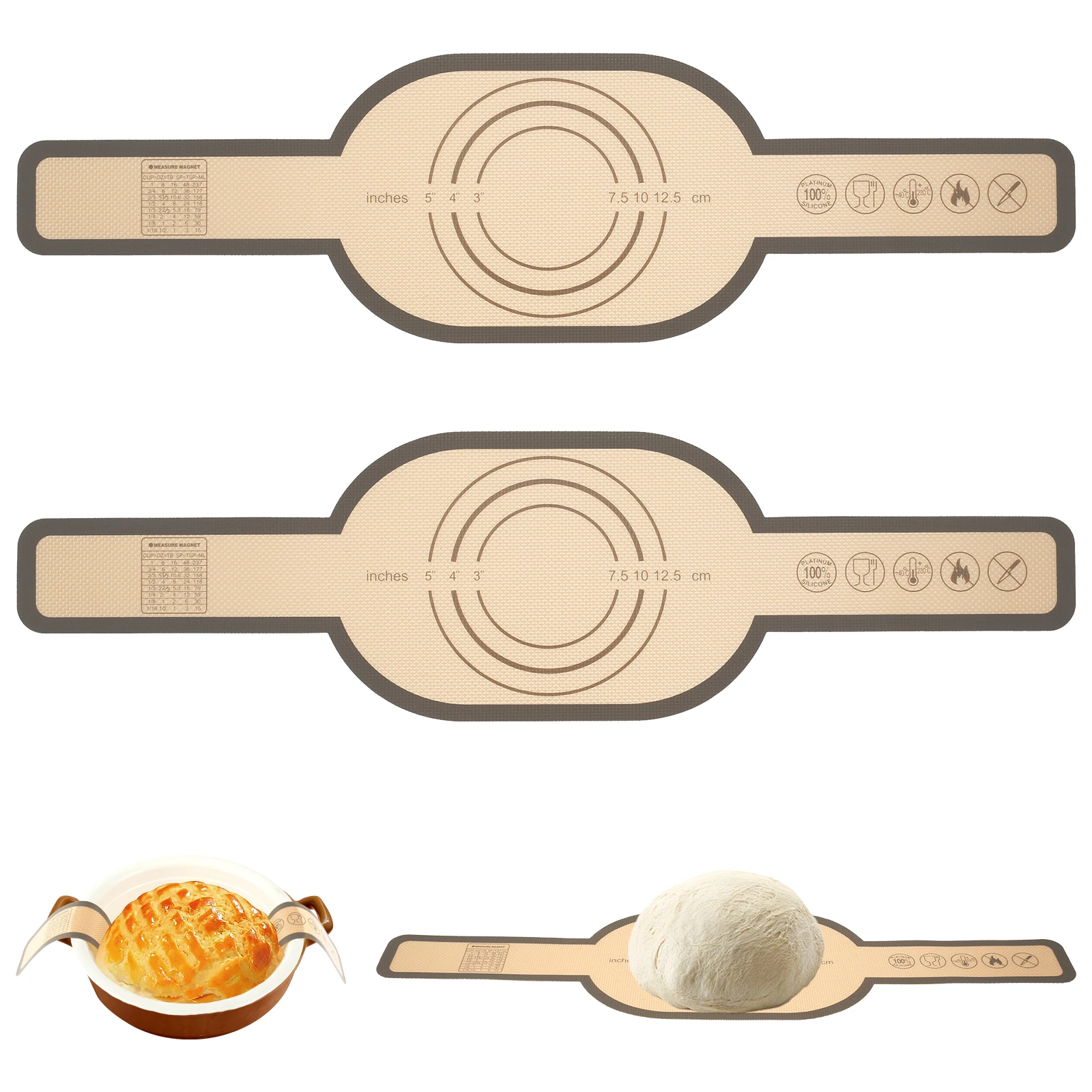 Description Picture 2 of item2Pcs Silicone Bread Sling Non Stick Silicone Baking Mat Long Handle Heat Resistant Sourdough Bread Sling Dutch Oven Liner
