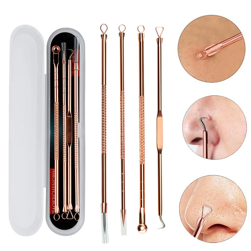 Stainless Steel Blackhead Remover Tool Kit 4 5 Pcs Face Massage Whitehead Pimple Spot Comedone Acne Extractor Face Massager