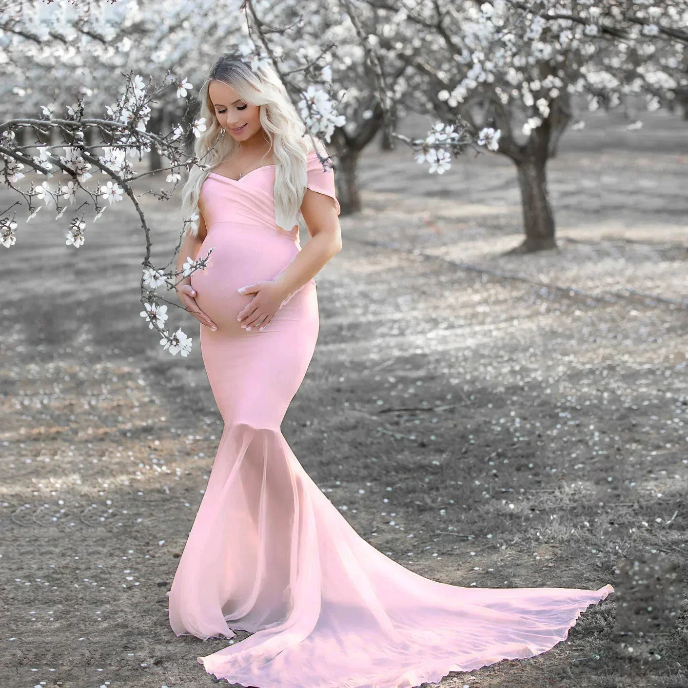 

Sexy Maternity Shoot Dresses Split Front Long Pregnancy Photography Dress Lace Chiffon Pregnant Women Maxi Gown For Photo Props