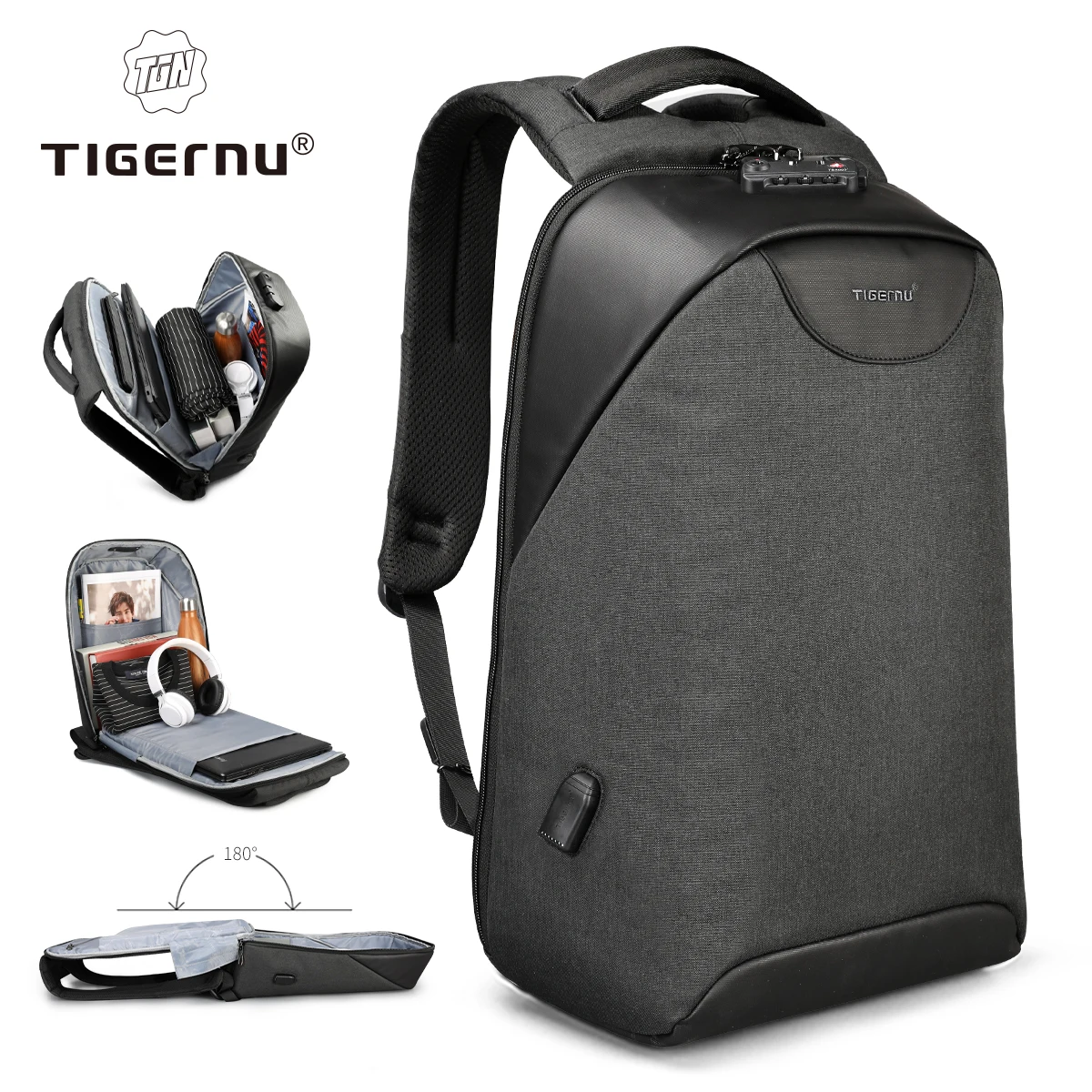 Tigernu sacs à dos antivol pour hommes pour femmes sans clé TSA serrure sac à dos 15.6 pouces sac à dos pour ordinateur 
