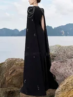 HIGH STREET Newest 2026 Designer Vestido Women's Diamonds Beaded Chains Cape Sleeve Floor Length Maxi Long Dress - Image 2