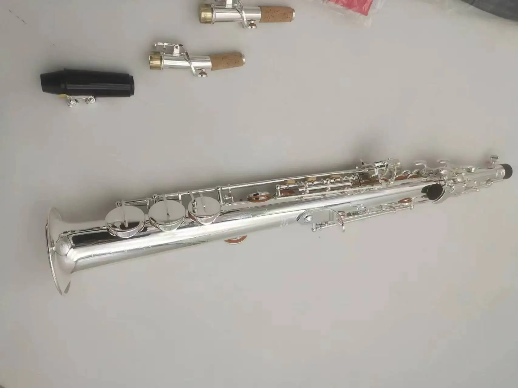 Bb Soprano Saxophone Silver Plated Brass Professional Woodwind Instrument B Flat Sax Case Musical Instrument Accessories