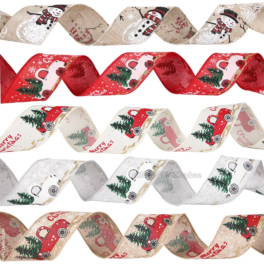 Description Picture 4 of item1/5pcs Christmas Ribbon Classic Wrapping Christmas Tree Ribbon Wreath Bows DIY Fabric Swirl Ribbon Burlap Xmas Gift Decoration