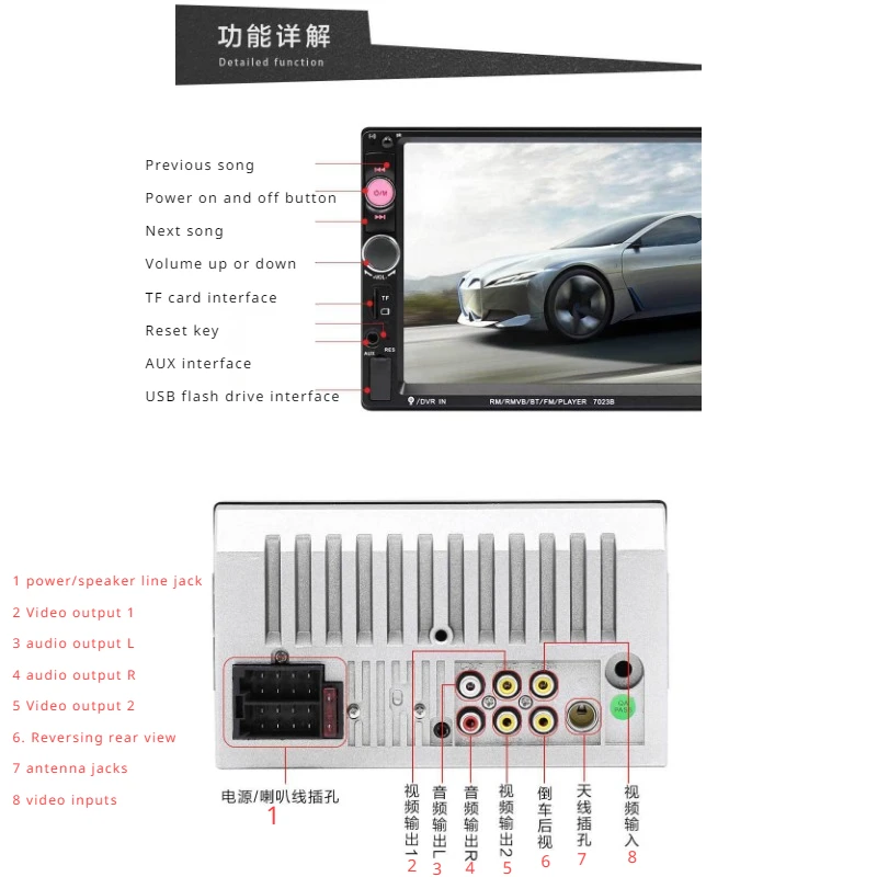 2 Din 7 Inch Car Radio Carplay Automatic Multimedia FM BT MP5 Player HD Touch Screen Rear Camera Mirror Link Positioning
