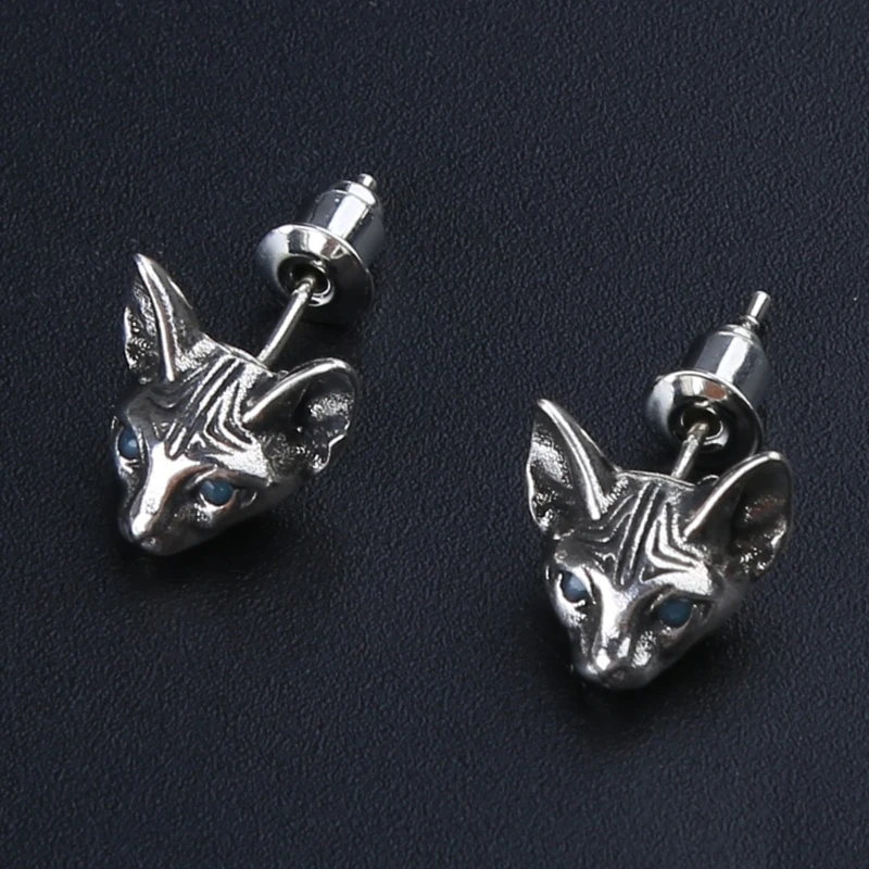 1 Pair Vintage Sphink for Cat Studs Earrings Hypoallergenic Punk Cats Earrings Gothic Cool Earrings Unisex Fashion Jewel Y08E 4