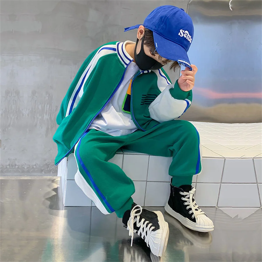 

Zipper Spring Autumn Children's Clothes Baby Boys Coat + Pants 2pcs/Set Kids School Beach Costume Teenage Clothing High Quality