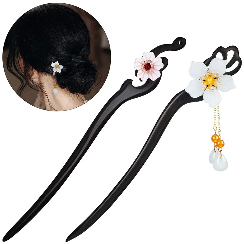 Chinese Traditional Flower Hair Sticks Vintage Wooden Hairpin Handmade Chinese Hair Stick Chopsticks Flower hair stick