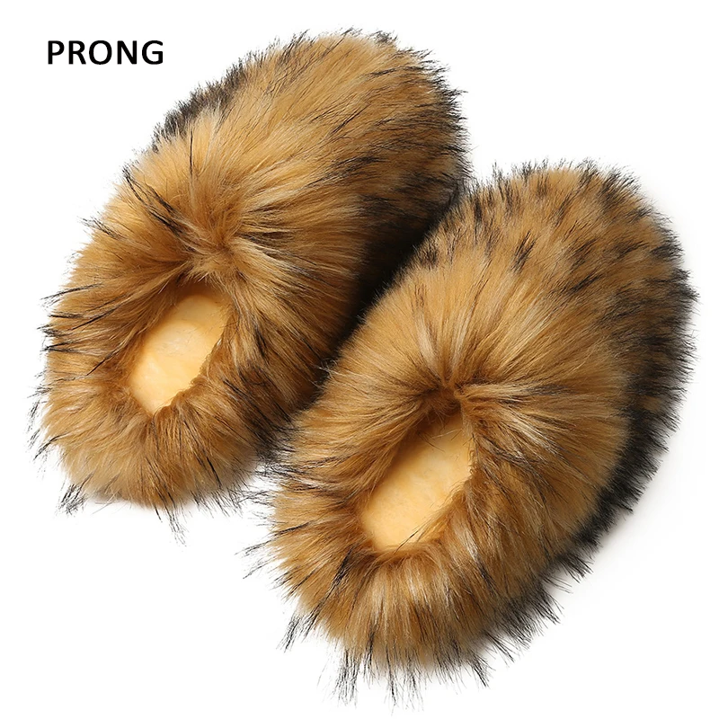 

Winter Fluffy Slippers Women Faux Fur Slippers Warm Plush Flat Slides Ladies Plush Home Cotton Shoes Furry Fur Flip Flops