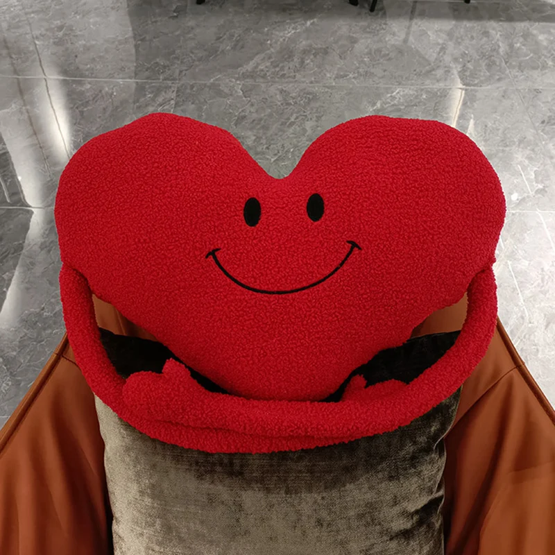 45x30cm Smiling Face Red Heart Plush Pillow Long Arms Hug Emotional Seat Cushion Back Support Plushie Creative Peluche Gift 3