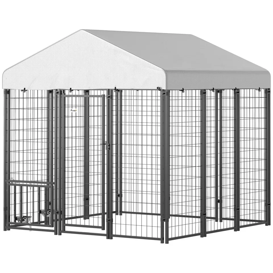 Spacious Outdoor Dog Kennel with Adjustable Bowls