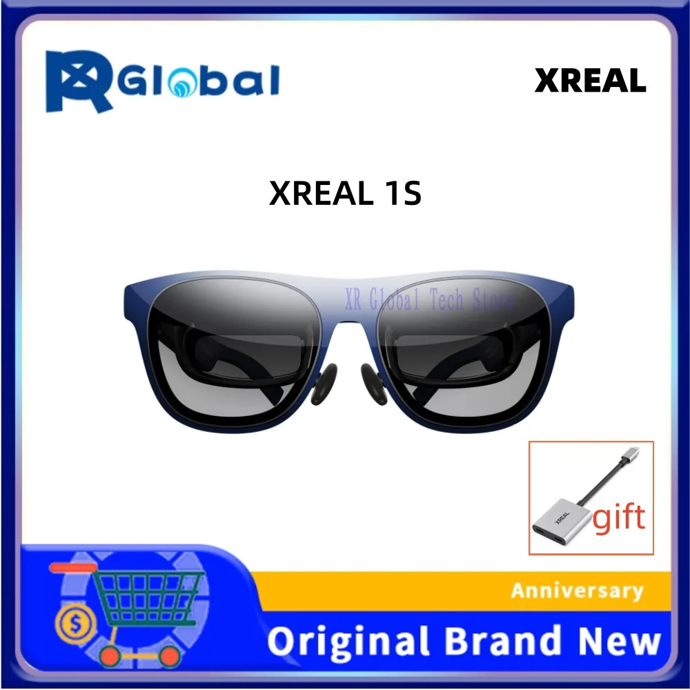 Occhiali AR intelligenti XREAL 1S: Native da 2D a 3D, 3DoF Spatial Hover, schermo gigante portatile da 500", 52 ° Visualizzazione del film FOV