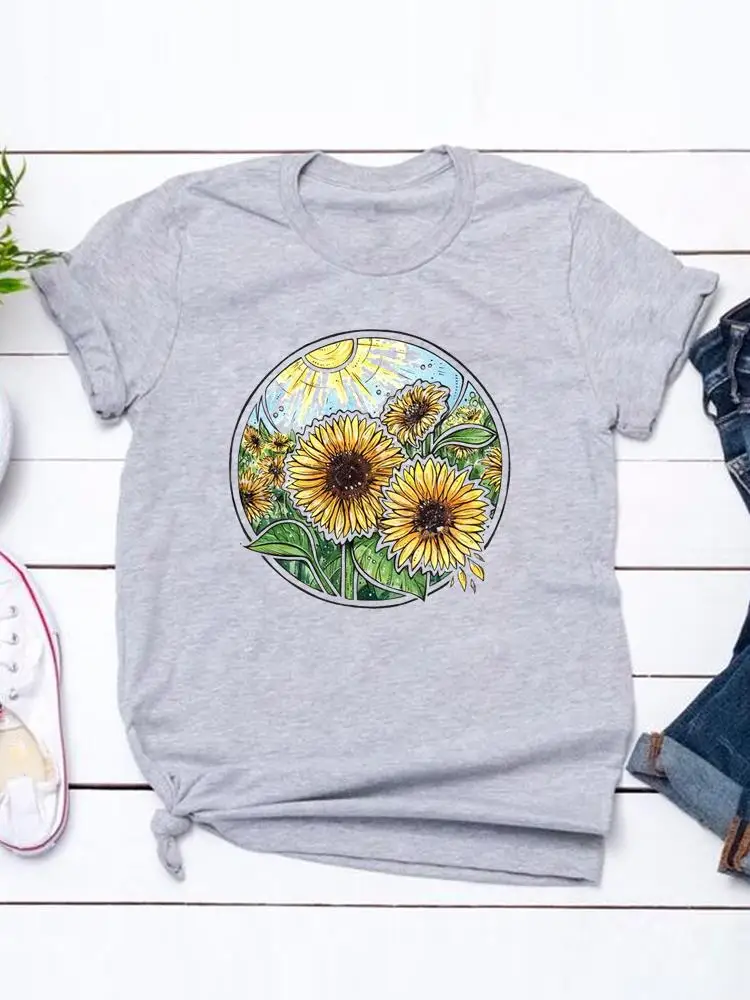 

Flower Watercolor Trend 90s Cartoon Shirt Female Short Sleeve Clothing Fashion Summer T-shirts T Top Print Women Graphic Tee