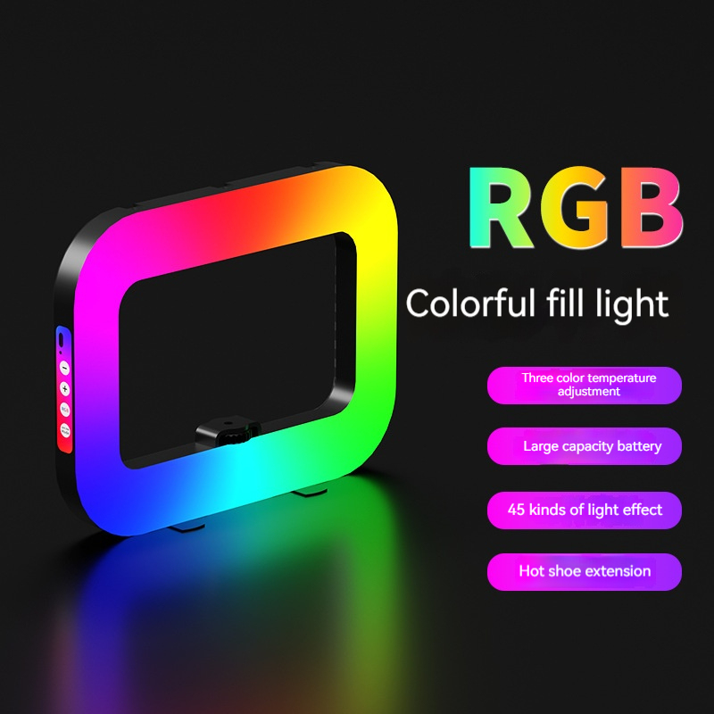 New Handheld RGB Full Color Rechargeable Video Light, Portable Mobile Phone Live Broadcast, Photography Selfie Ring Fill Light