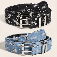 1PC New Fashion Luxury Belt Black Punk Accessories Blue Denim Girdle HipHop Y2k Star Hollowed Pin Buckle Waistband，For Men Women