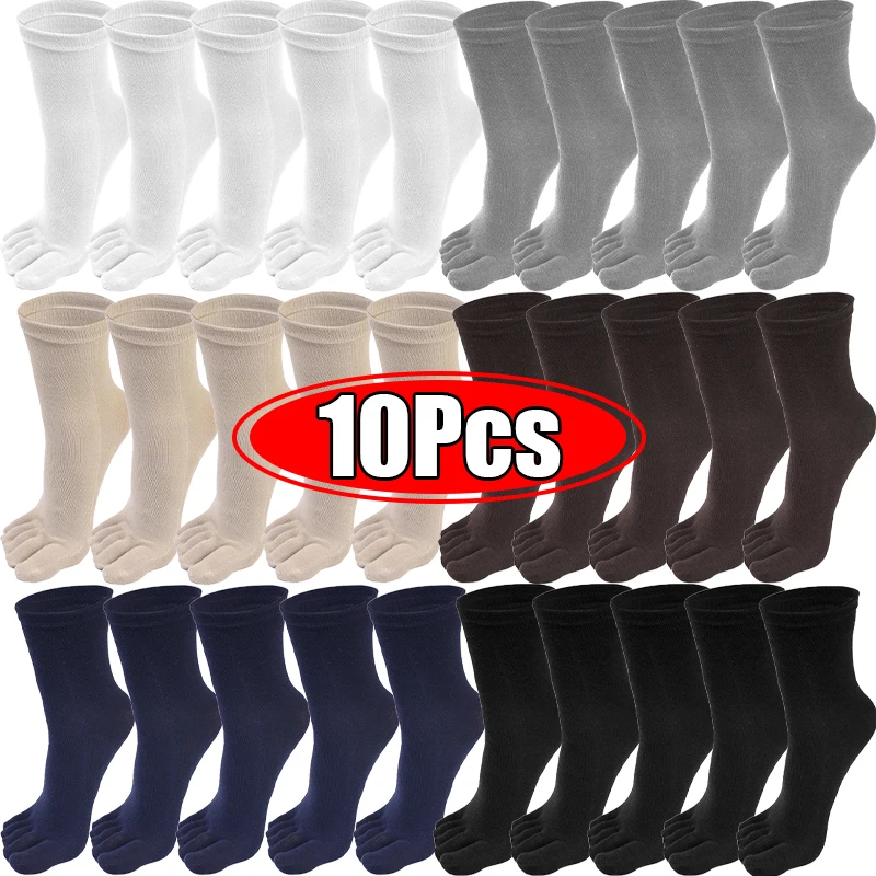 10pcs=5pairs Men's Five Toe Long Socks Sports Running Casual Separate Fingers Socks Sweat Deodorant Stocking Non-Slip Crew Sox women professional yoga socks anti slip five fingers toe backless silicone non slip socks ballet gym fitness sports cotton socks