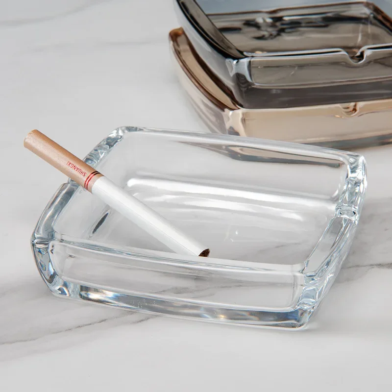 Glass Ashtray Classic Square Crystal Glass Ashtray for Men and Women Transparent Smoke Cup for Home Bar Living Room