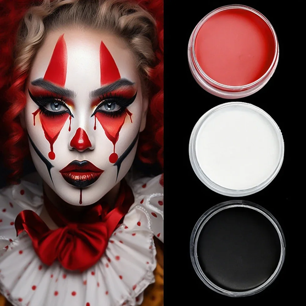 Professional Face & Body Paint - White, Black, Red for Special Effects, Holidays & Costume Parties