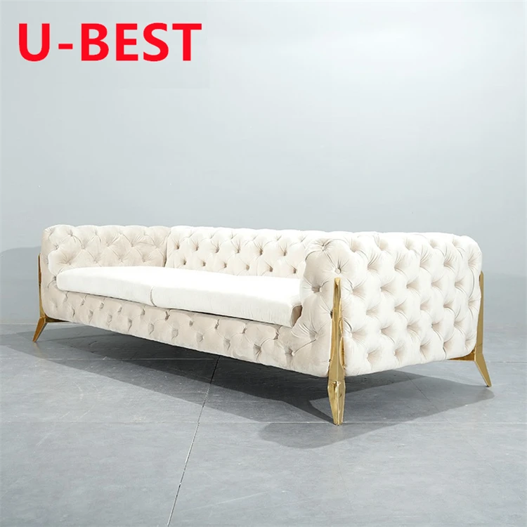 U-BEST Home Furniture Modern Design Luxury Sectional Fabric Tufted Velvet Chesterfield Couch Living Room Sheila Sofa Set 4 seat