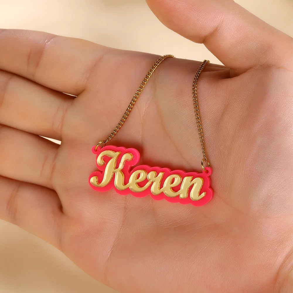 

Custom Name Acrylic Pendant Necklaces Fashion Custom Letter Plastic Choker For Women Stainless Steel Chains Jewelry Accessories