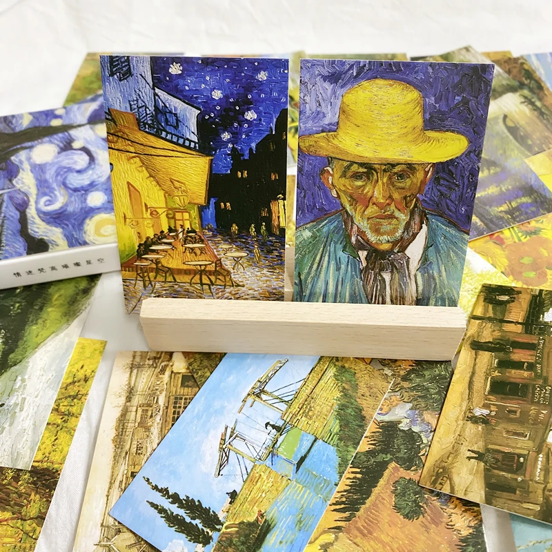 반 고흐 유화 로모 카드, DIY 인사 카드, 축복 메시지 카드, 생일 편지 봉투, 선물 카드, 28 매/세트
