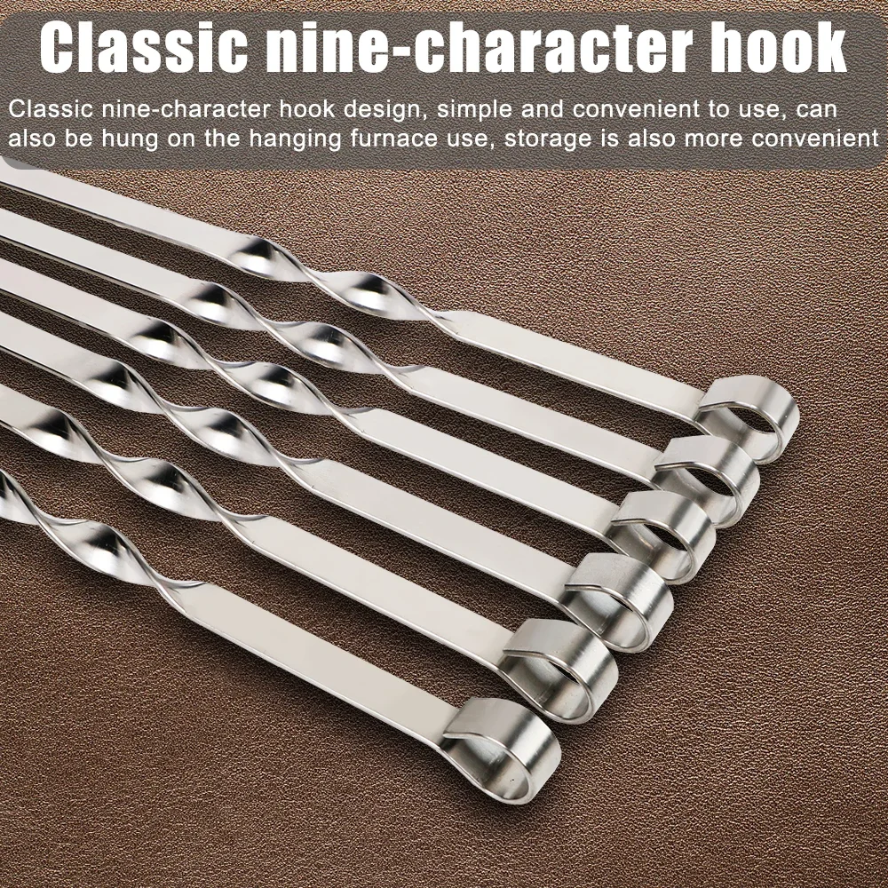 Barbecue Skewers Stainless Steel Barbecue Skewer 6Pcs Wide Flat BBQ Fork Outdoor Camping Picnic Utensil
