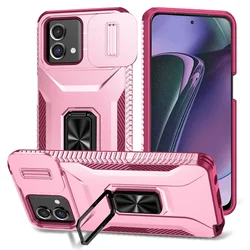 Premium Shockproof Case with Kickstand & Camera Lens Protector for Moto G PURE (Pink rose)