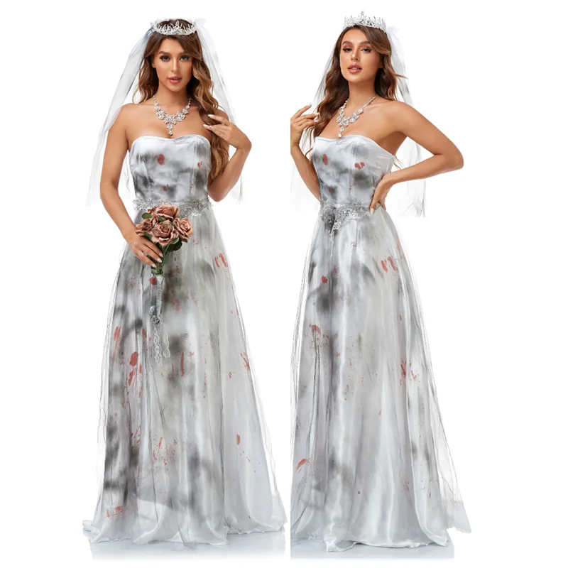 

Halloween Bloody Mexico Day Of The Dead Ghost Bride Cosplay Costume Purim Party Devil Horror Scary Vampire Fancy Dress