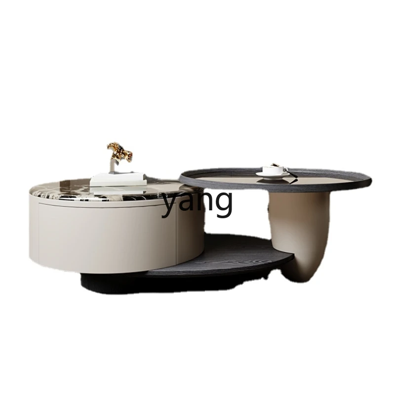 

ZWS Italian Minimalist round Marble Tea Table Living Room Home High and Low Rotating Storage Tea Table
