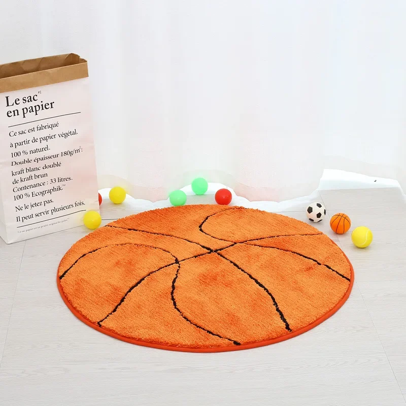 3D Polyester Anti Slip Ball Round Fluffy Carpet Computer Chair Pad Football Basketball Living Room Mat Children Bedroom Rugs