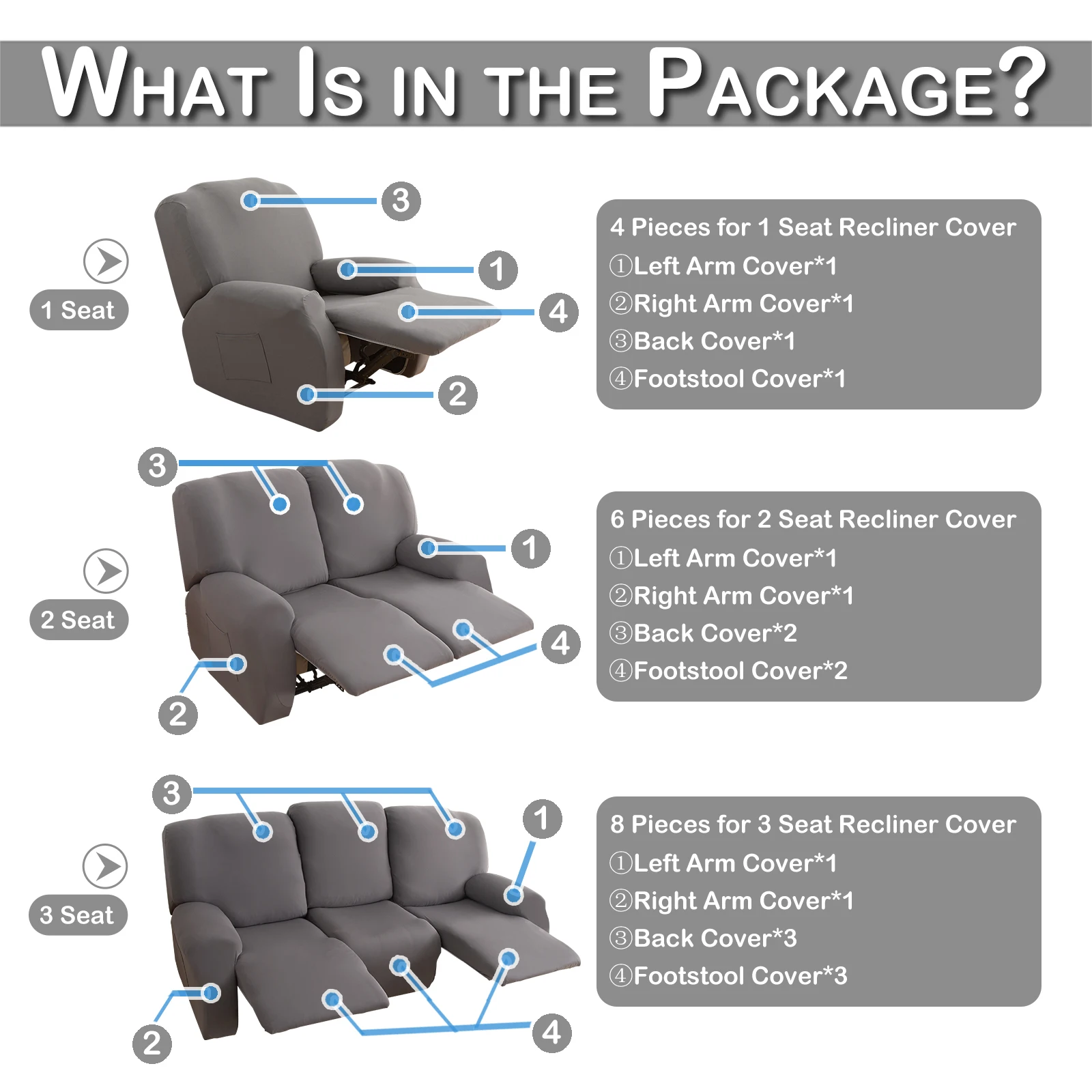 1/2/3 Seater Recliner Sofa Slipcovers Elastic Couch Protector Stretch Recliner Armchair Covers Furniture Chaise Lounge Covers 4