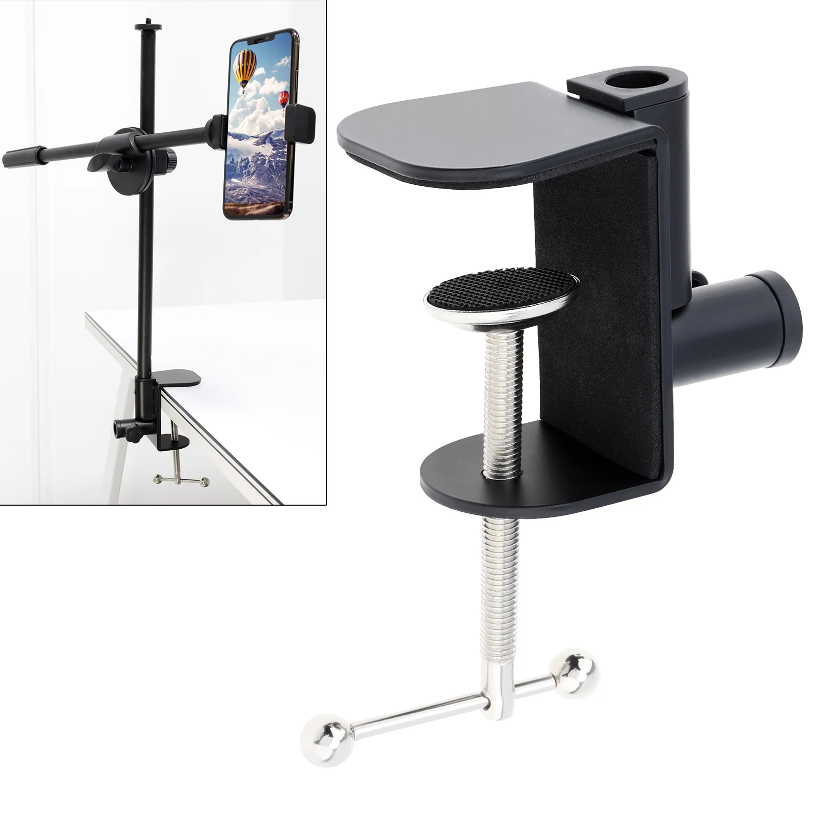 2-IN-1 Large Table Mount Clamp Metal Desk Clamp Mic Holder Microphone Suspension Boom Scissor Arm Bracket