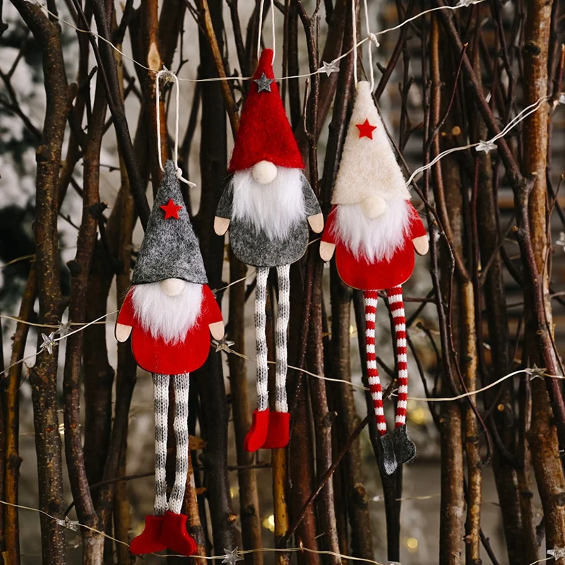 New 3 Pack Christmas Faceless Long Leg Gnome Santa Xmas Tree Hanging Drop Ornament Doll Decorations For Home Pendant Gifts