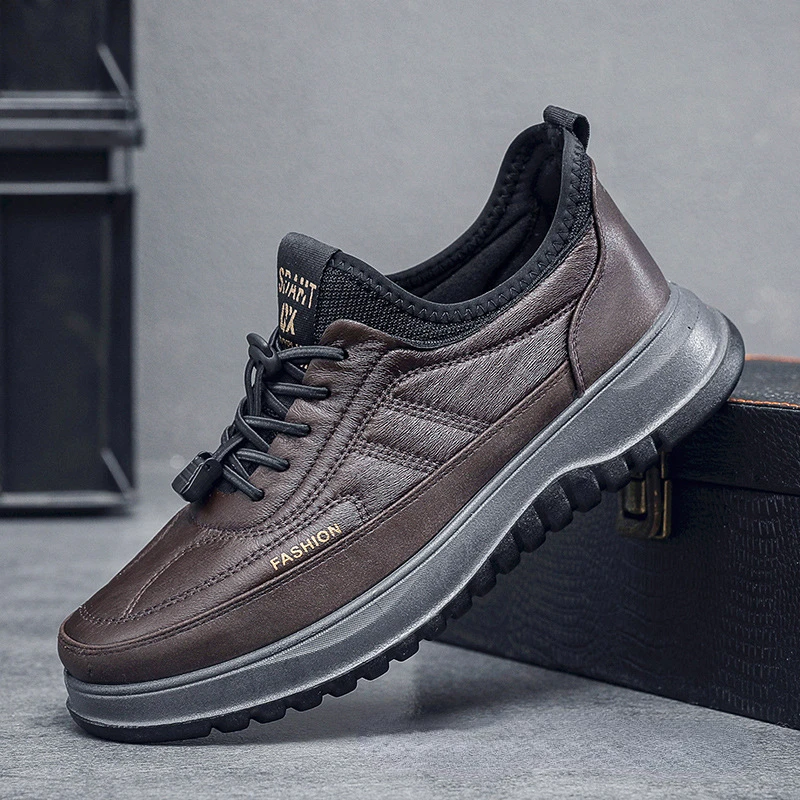 New Business Leather Shoes for Men Spring Solid Black White Men Sneakers Soft Moccasin Shoes Comfortable Casual Shoes for Men