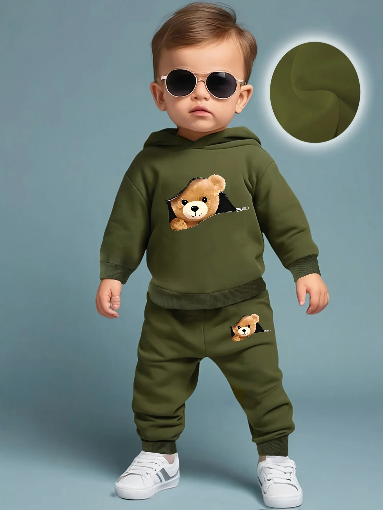 Fun Cartoon Bear Print Sweatshirt and Pants 1