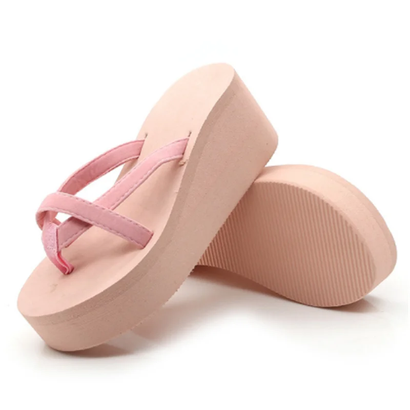

2023 Casual Women Slippers Summer High Heel Slippers Beach Flip Flop Platform Beach Shoes Woman Sandals Non-slip Plus Size 34-43