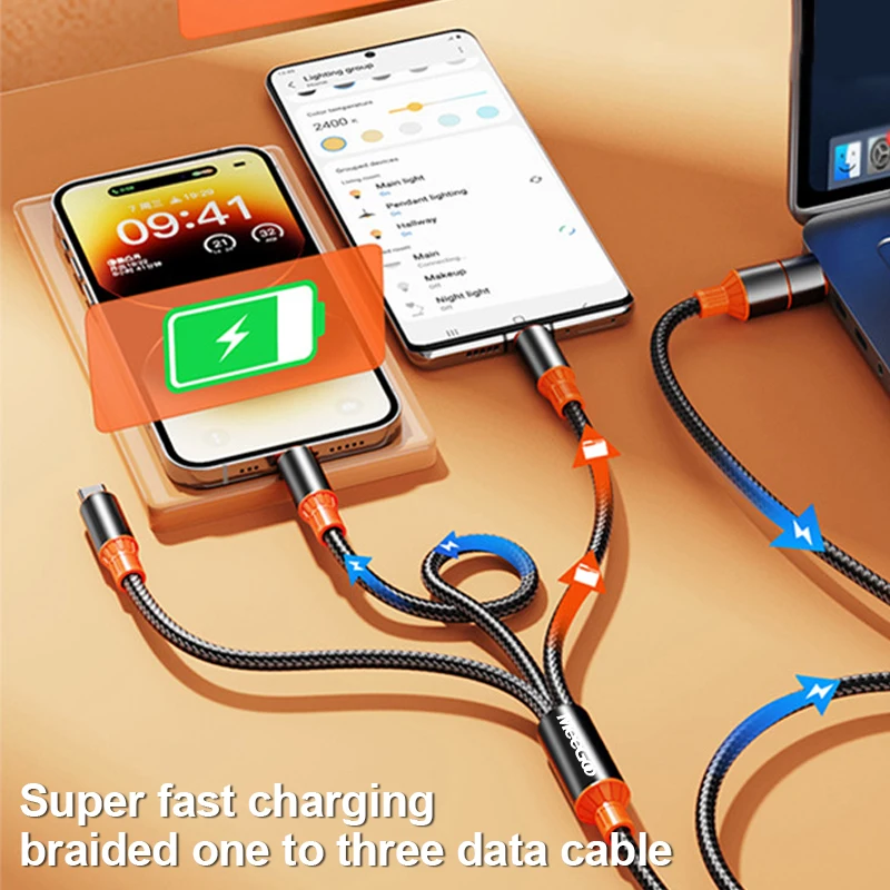 MeeGoo 5A 120W 3 in 2 고속 USB C 케이블 화웨이/아너용 리트랙터블 휴대용 마이크로 USB 타입 C 충전 케이블 아이폰 삼성용