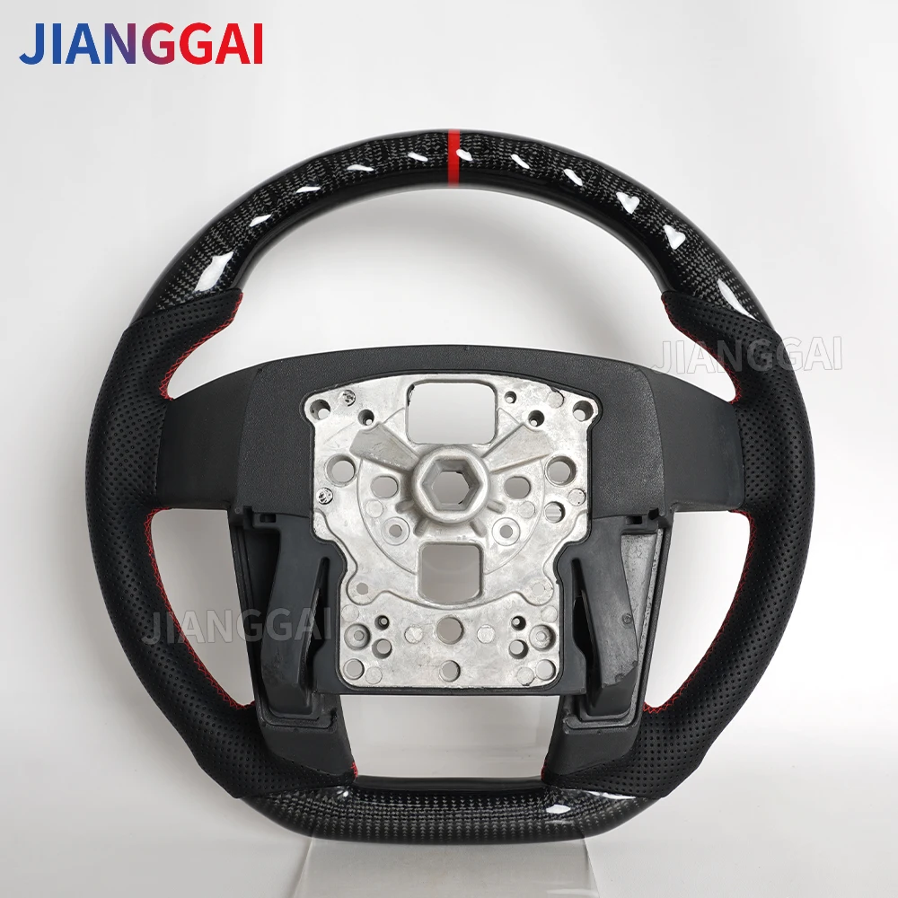 포드 F150 F-150 랩터 2011-2014용 리얼 카본 파이버 스티어링 휠, 레드 스트립 스티어링 휠, 천공 가죽 액세서리