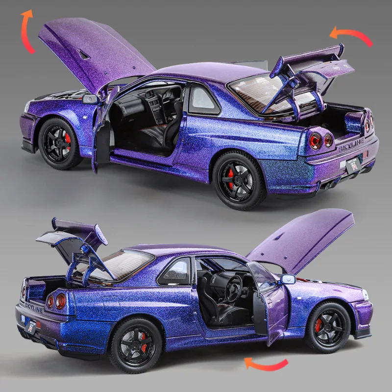 1:24 Nissan GTR R34 Skylin Fast & Furious Alloy Car Model Sound and Light Pull Back Children's Toy Collectibles Birthday gift 5