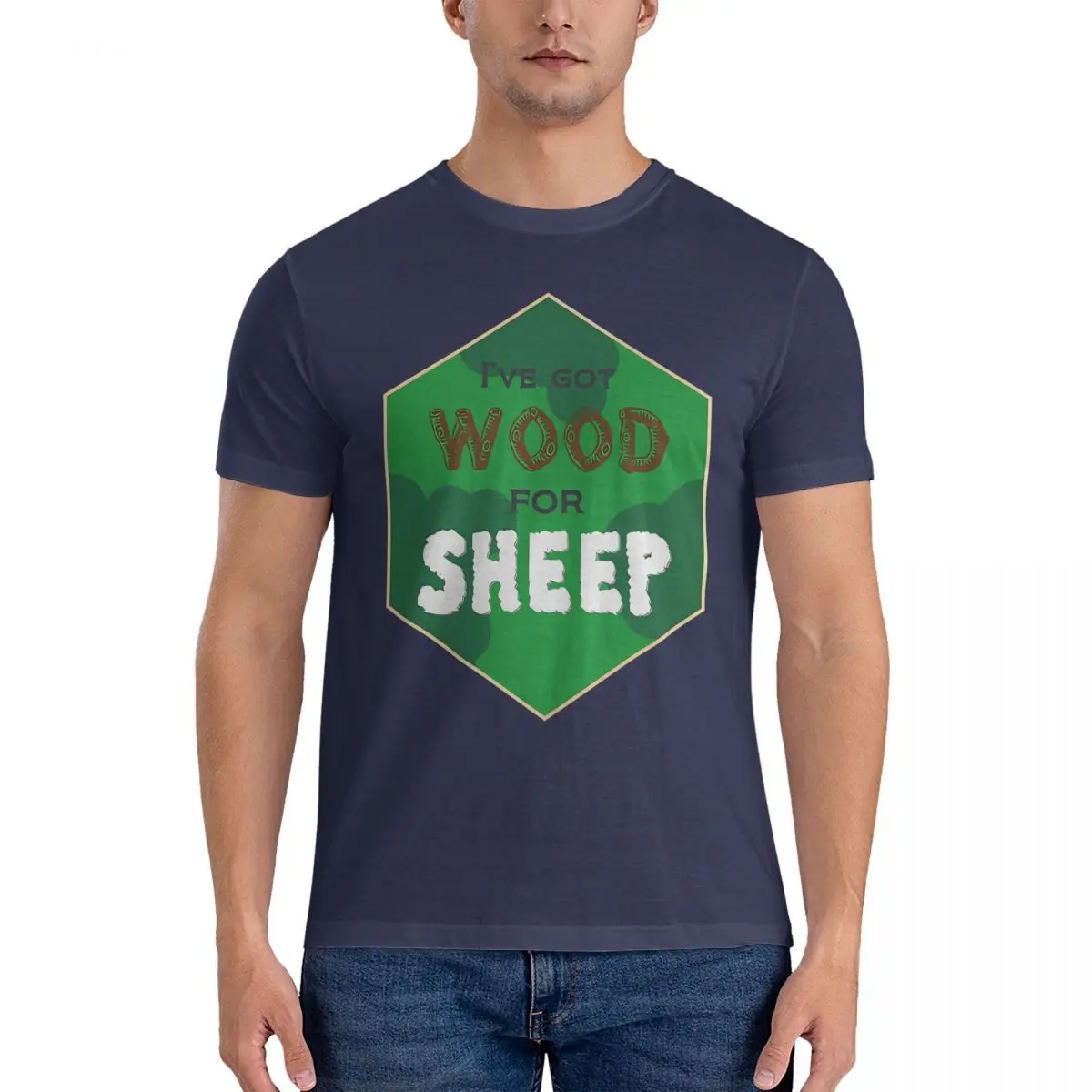 thumbnail image 1 of Camiseta "Wood For Sheep" de algodón puro para hombre, informal, cuello redondo, manga corta, C-Catan, 1 of 7