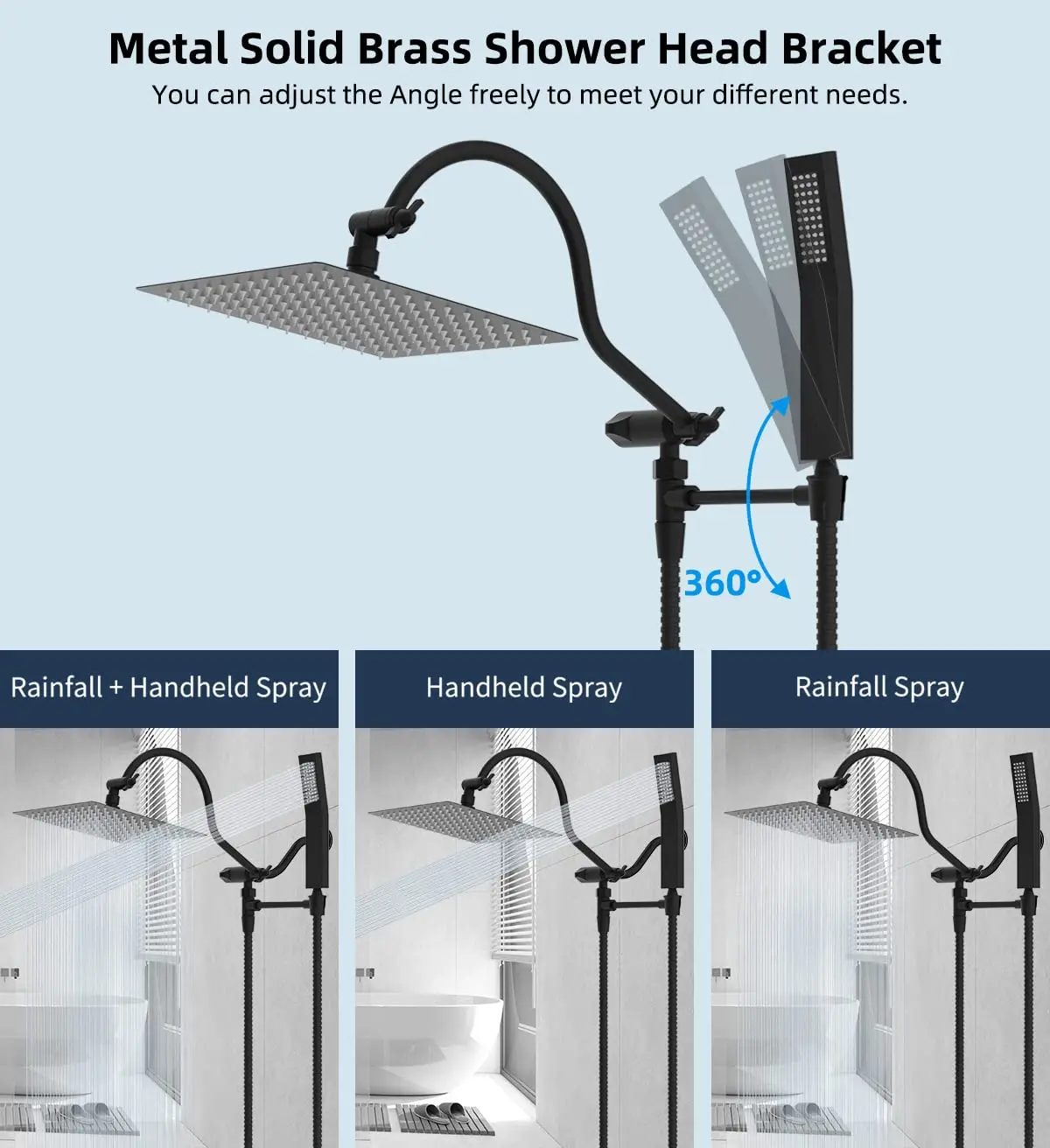 All Metal Shower Head, 10'' High Pressure Rainfall Shower Head, Showerhead Combo/Handheld Shower Wand,71'' Hose, 4