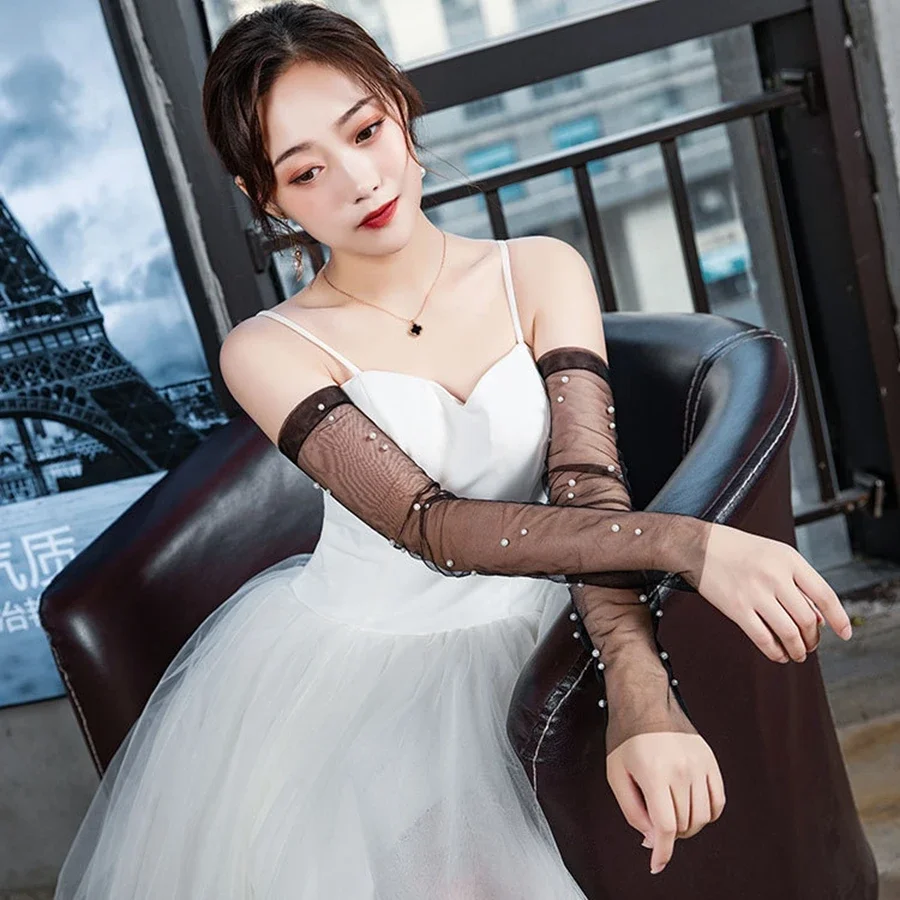 

Wholesale Detachable Bridal Lace Fingerless Beaded Sleeves Long Sleeves Arm Decor with Pearl Dropshipping Wedding Accessories