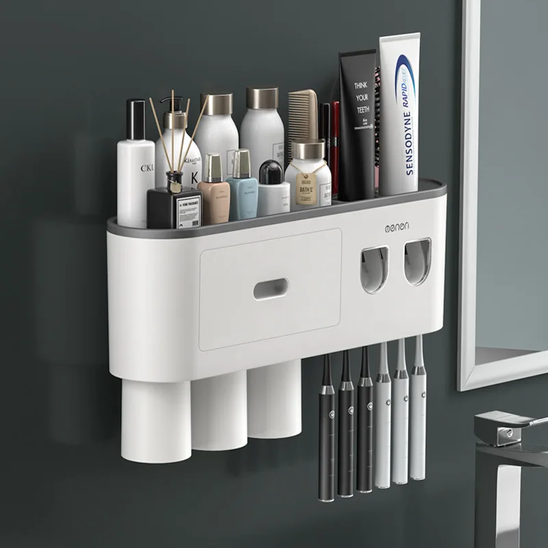 Porte-brosse à Dents à Ventouse Pour Salle De Bain - Support Douche Multifonction Sans Perçage - Blanc