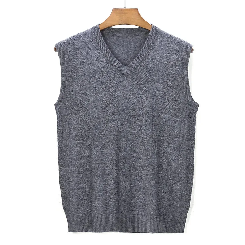 Autumn 2024 and Winter New Men's Wool Vest Business Casual Geometry V-neck Sleeveless Knit Sweater Male Brand Clothes