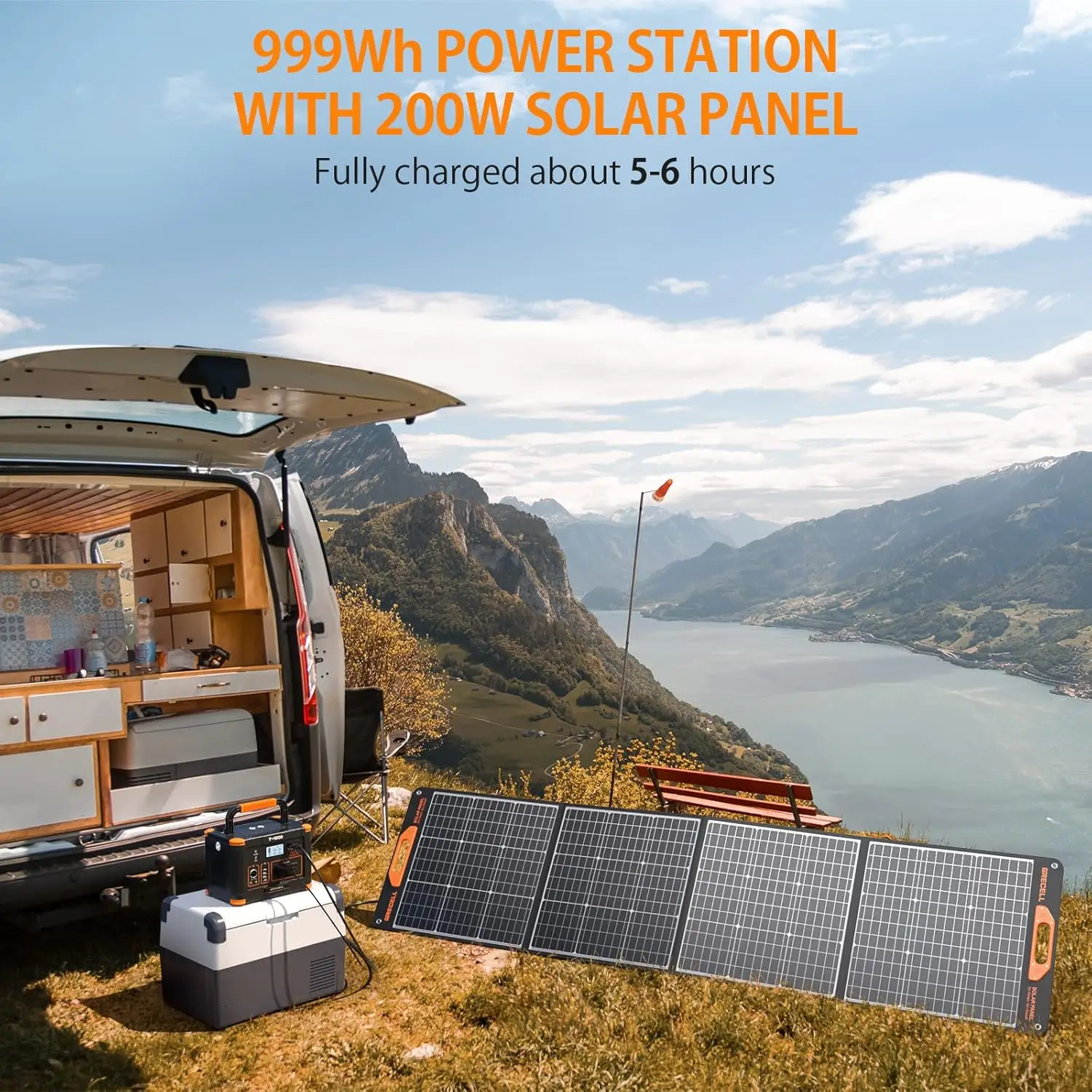 1000W Solar Generator with 200W Portable Solar Panel, 999Wh Portable Power Station Solar Powered Generator Lithium Battery 2